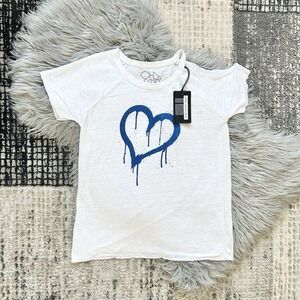 Chaser Women's Cold Shoulder Cut Out‎ Blue Heart Cropped T-shirt Size Small